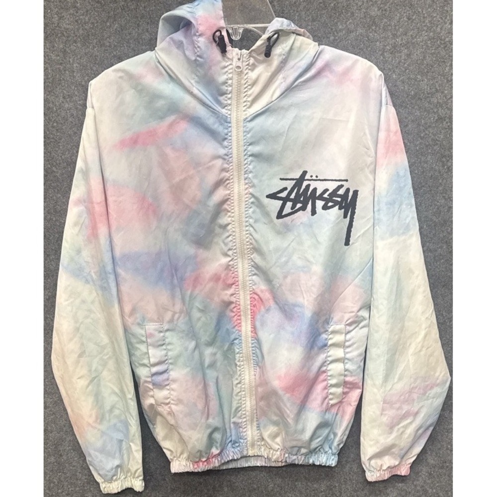 Stussy World Tour Tie Dye Windbreaker women's Large Pastel Hooded Jacket